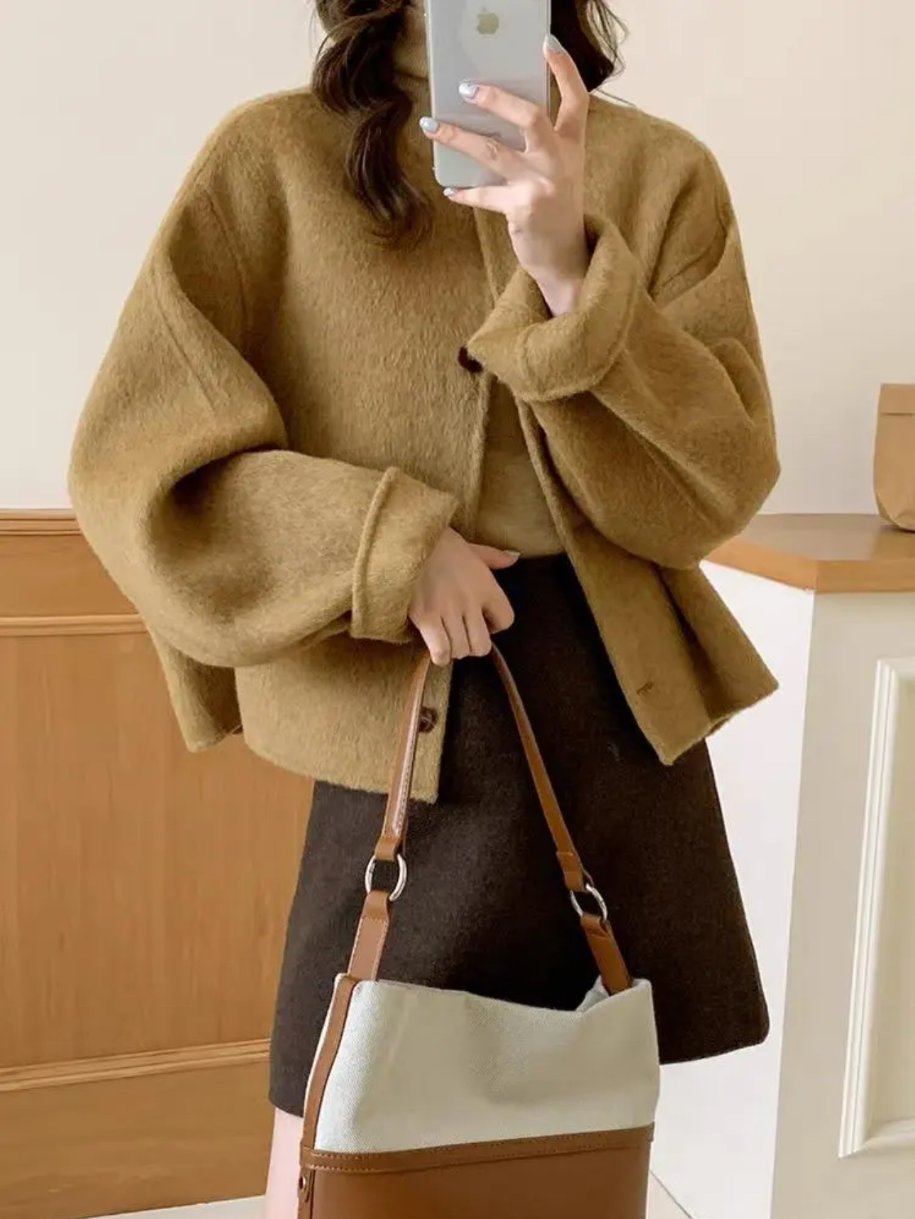 【送毛刷+运费险】双面羊毛大衣毛呢外套小香风秋冬圆领宽松大衣