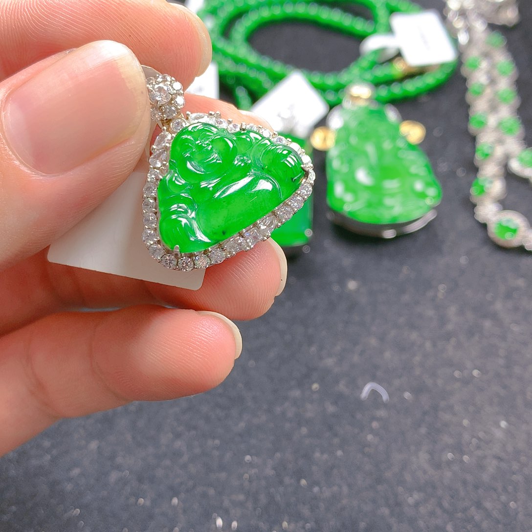 吊坠(不含链)银S925镶嵌翡翠翡翠