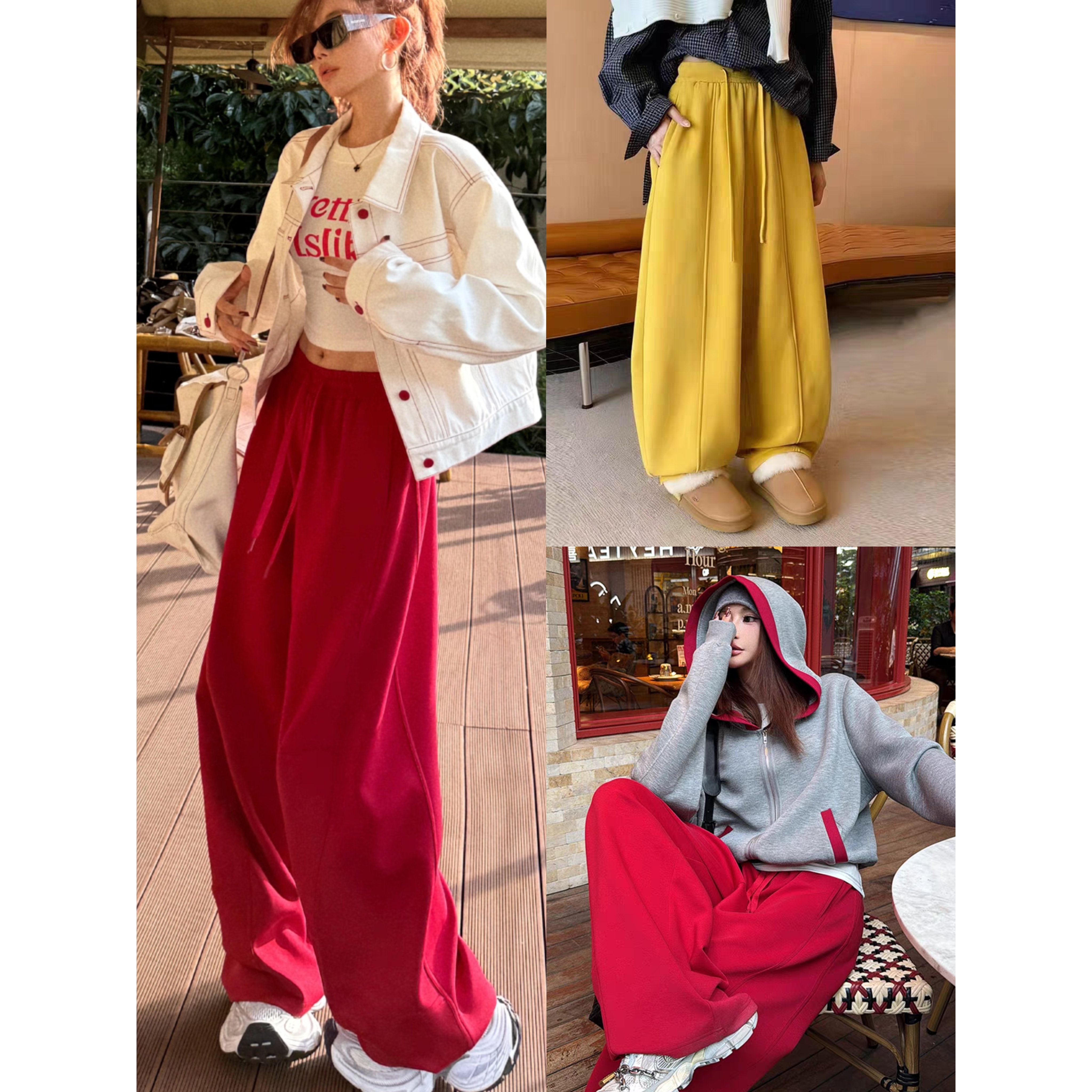 高腰抽绳加绒加厚阔腿休闲裤女2025冬新款韩版宽松弯刀裤运动卫裤