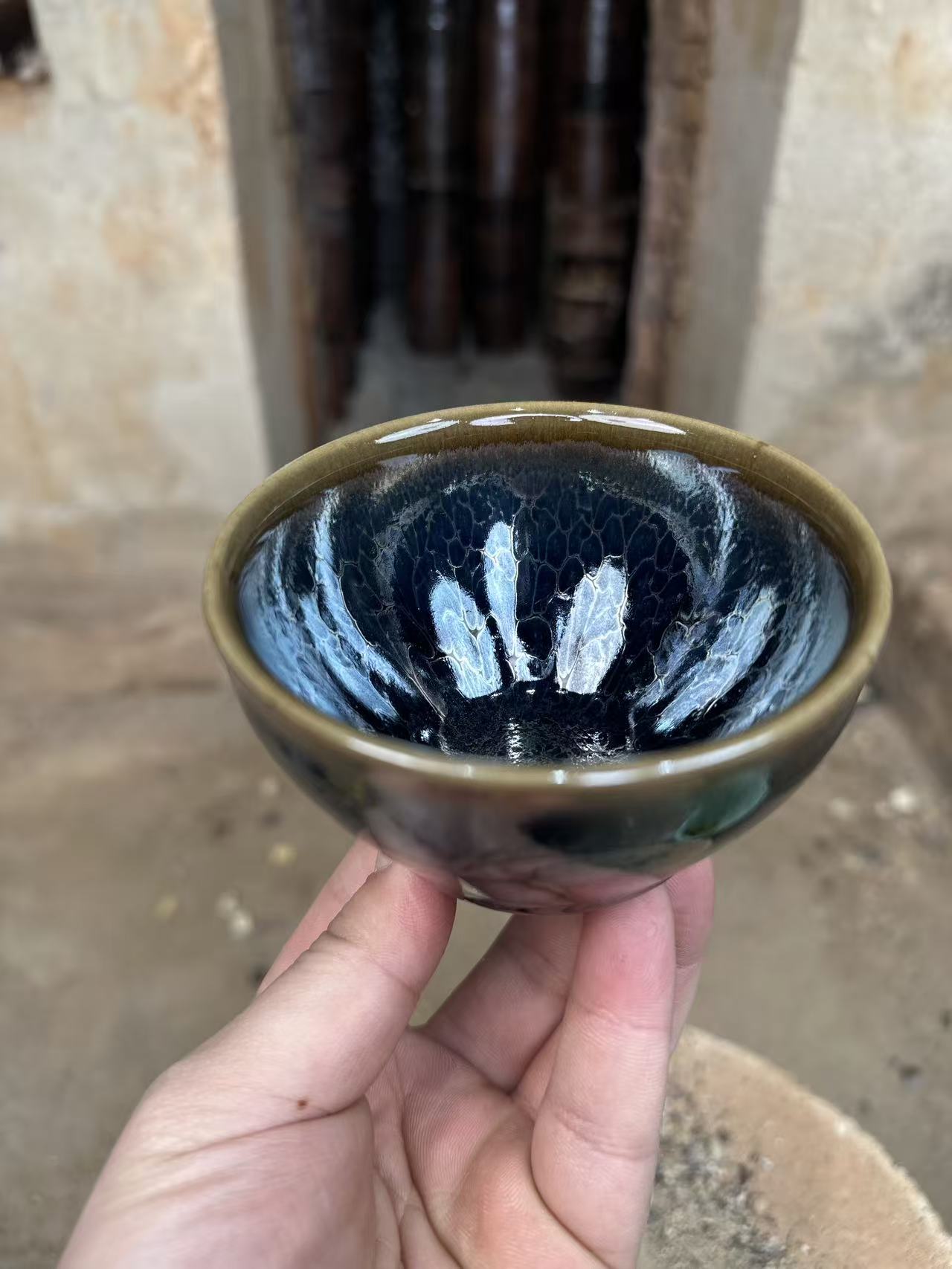建盏手工主人杯电烧专用 蓝莲花 +礼盒证书