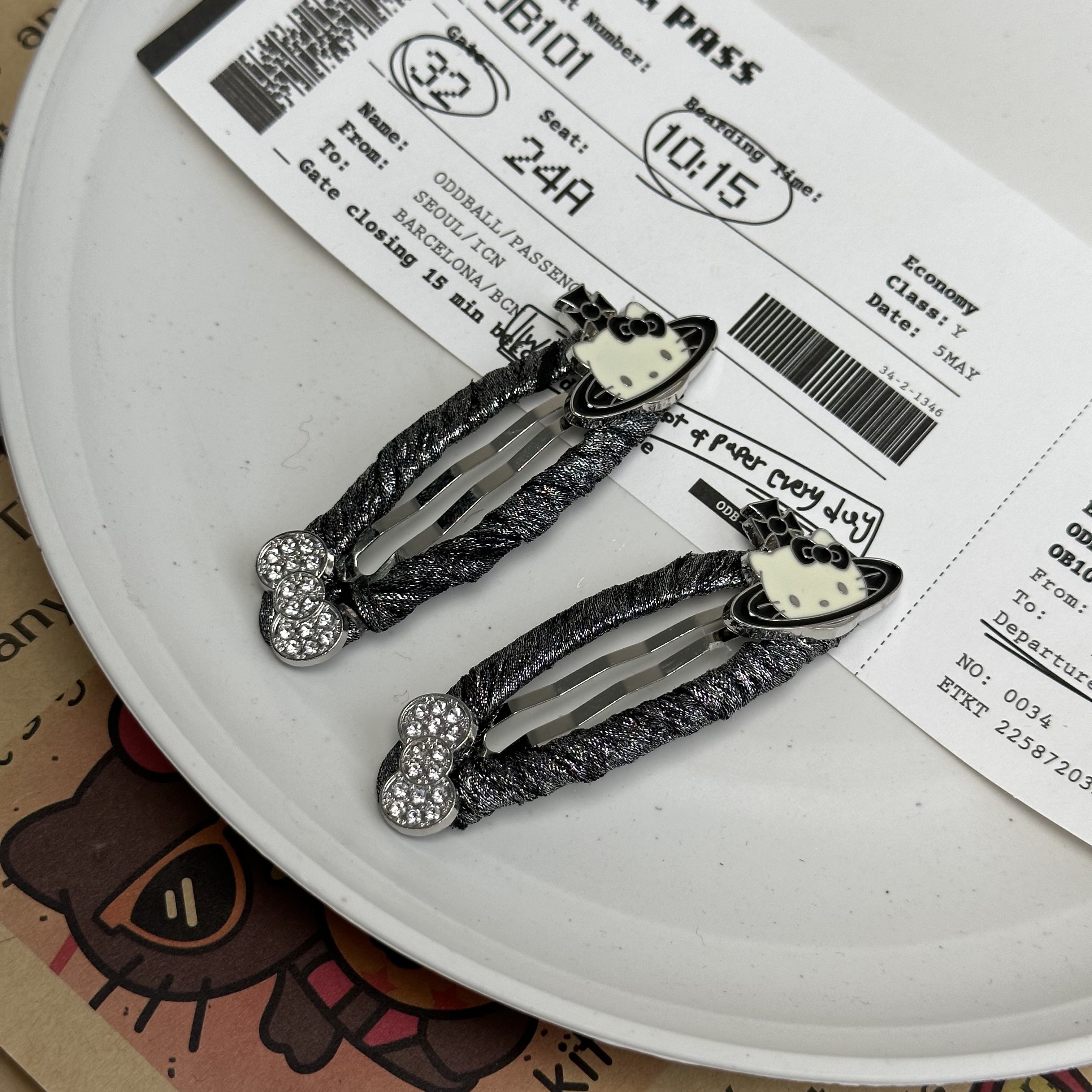 黑银色星球小猫发夹发卡可爱优雅精致P432