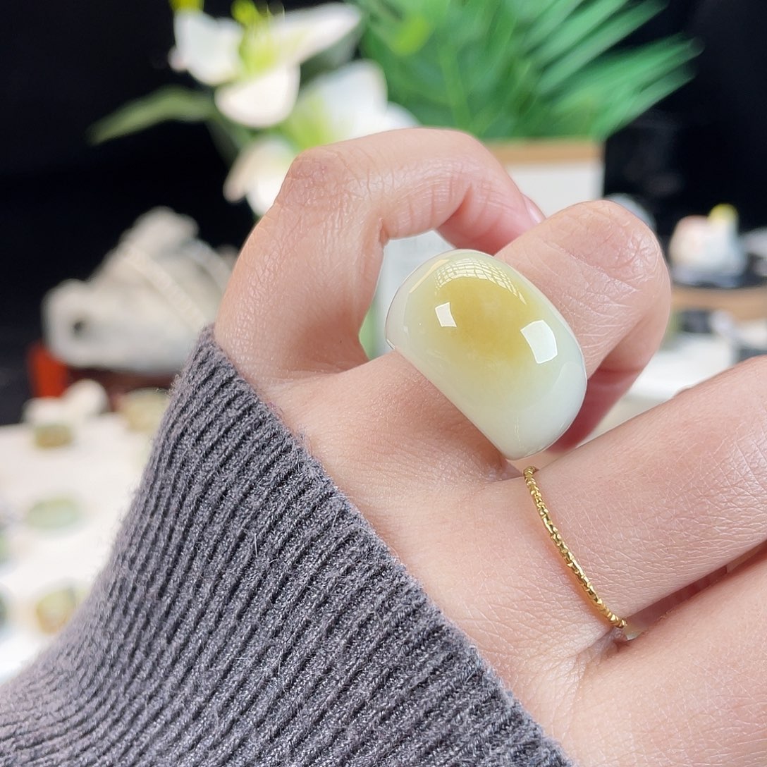 和田玉未镶嵌戒指E100一口糖馒头17.3带24h