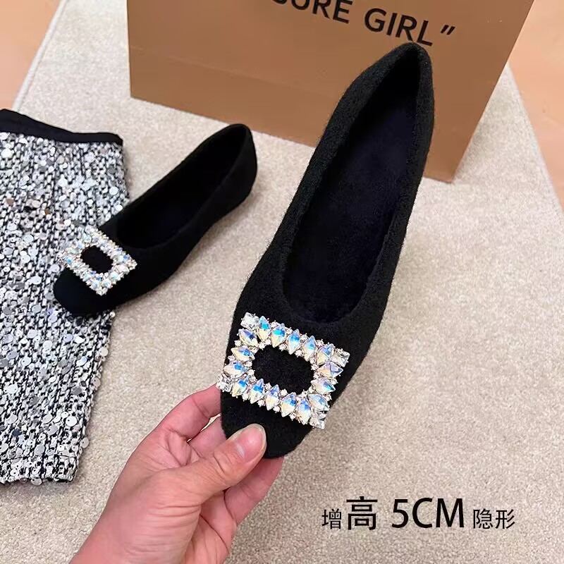 阔腿裤专用鞋子女款2025秋冬爆款方头小个子内增高百搭时装鞋子