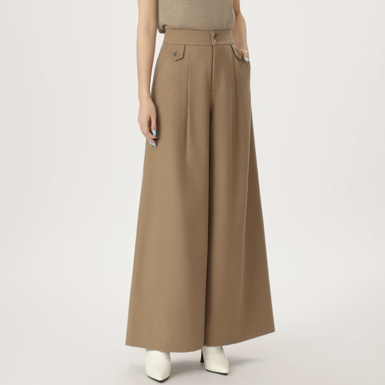 AMASS阿玛施秋冬新款百搭老钱风休闲通勤绵羊毛直筒裤女510027