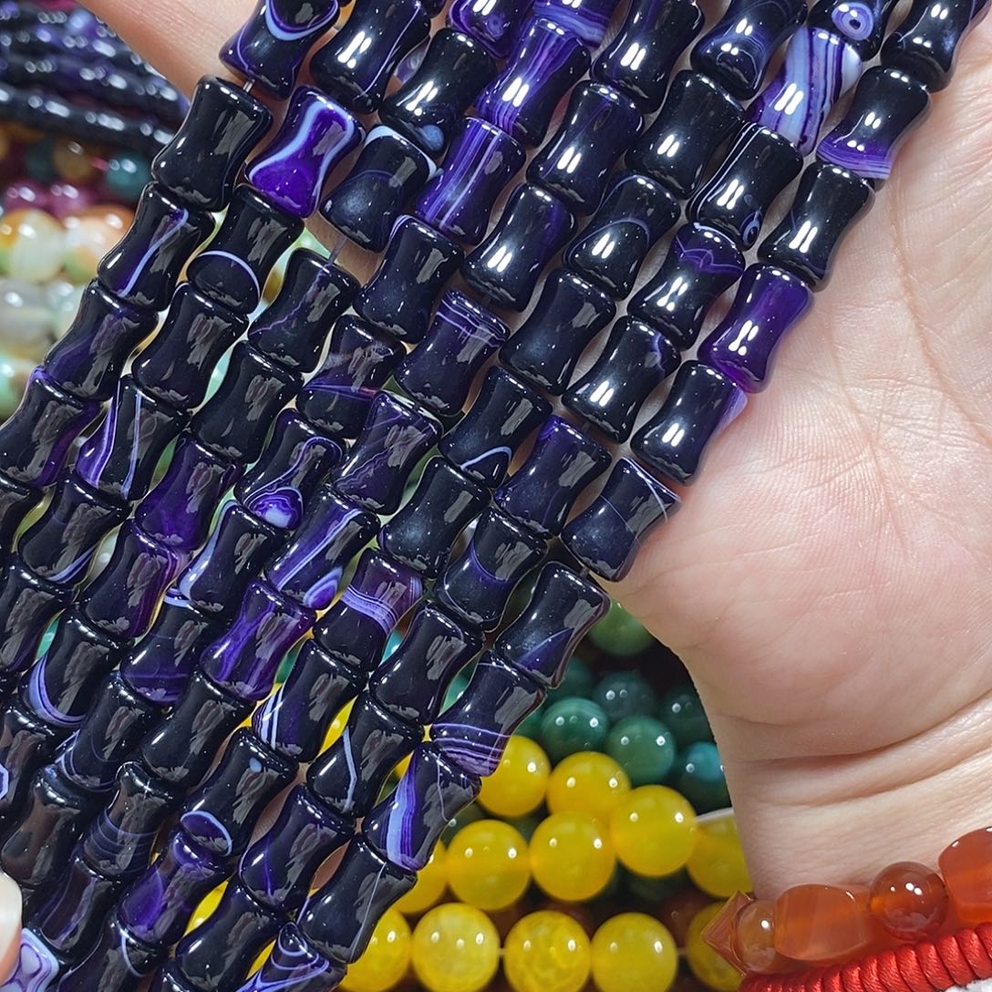 玛瑙/玉髓未镶嵌珠宝半成品紫玛瑙竹节一条卡8*12mm