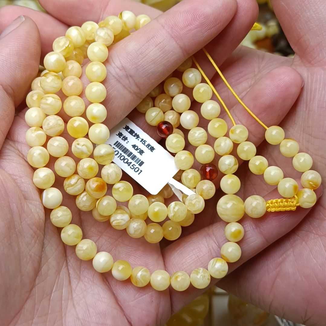 蜜蜡裸石未镶嵌洒**光6圆珠108