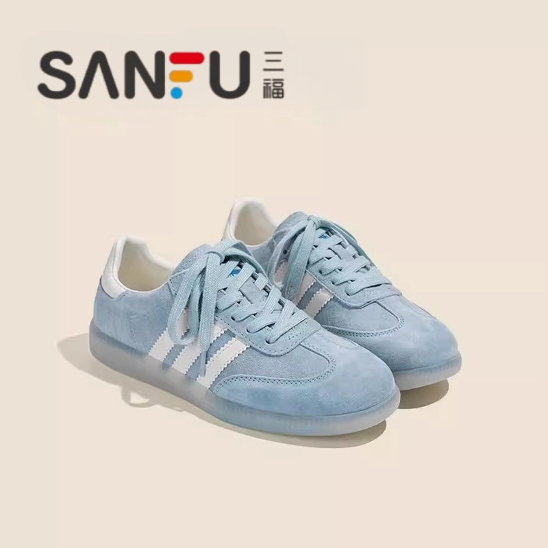 三福女士马卡龙德训鞋女2025春秋新款平底阿甘鞋百搭休闲运动板鞋