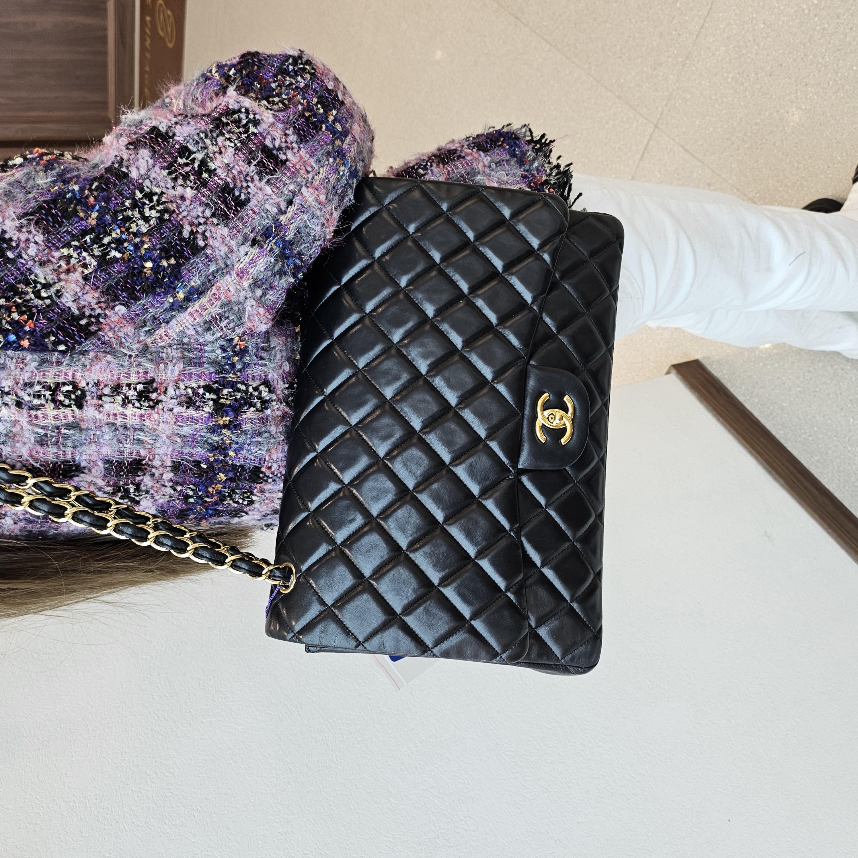 99新 Chanel/香奈儿  maxi黑金链条包 单肩斜挎（9259）