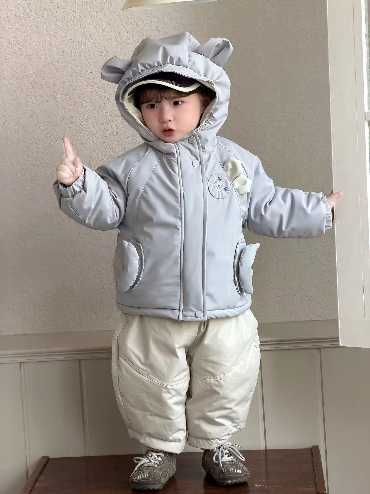 小熊冲锋衣）儿童可爱韩版休闲外套