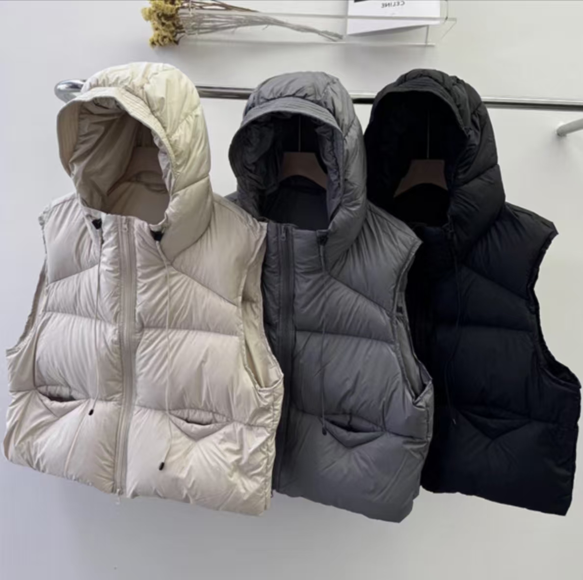 2025棉服马甲秋冬季新款女小个子连帽宽松短款欧美外套背心 黑色