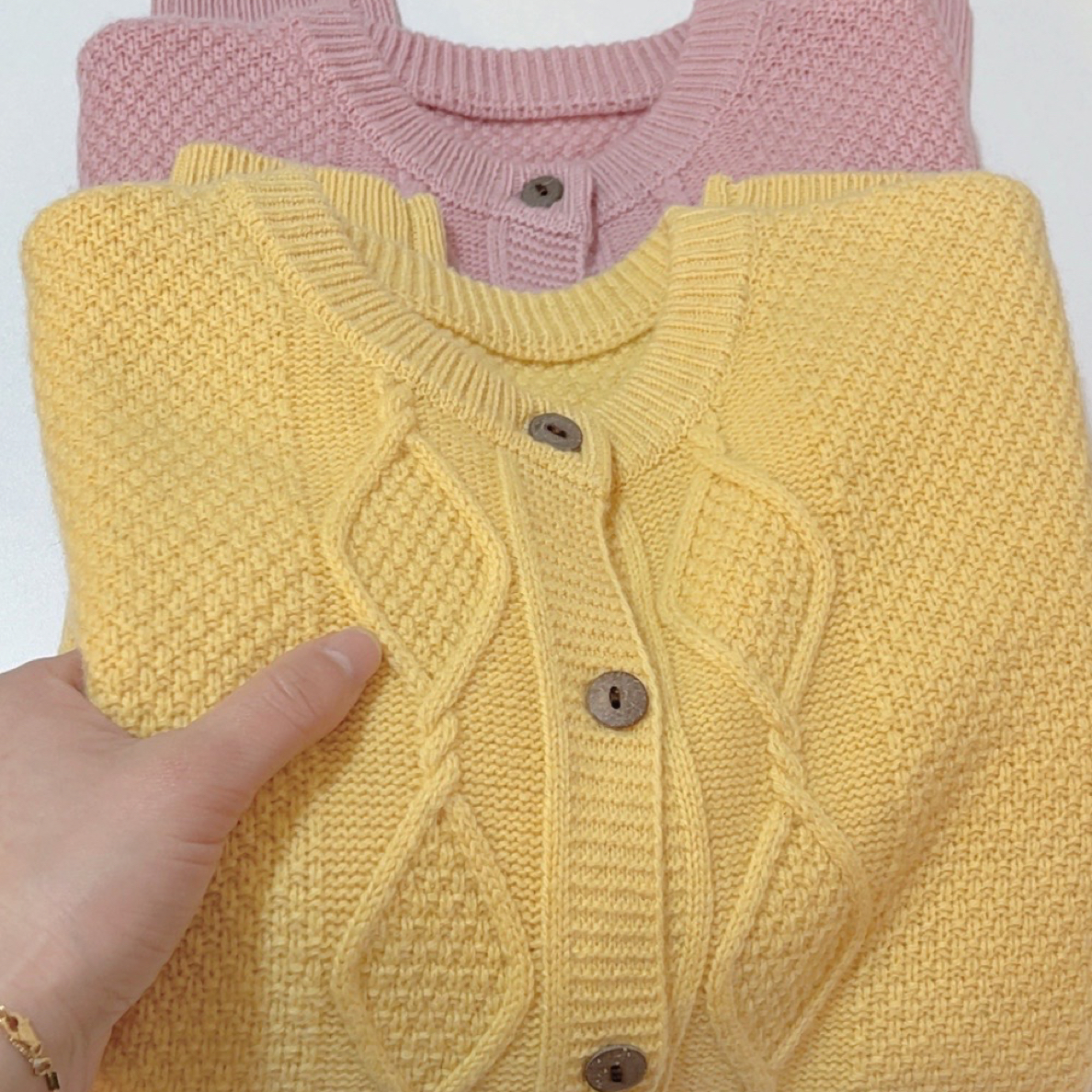 朱朱家#韩系小个子纯羊毛菱格开衫女短款外套