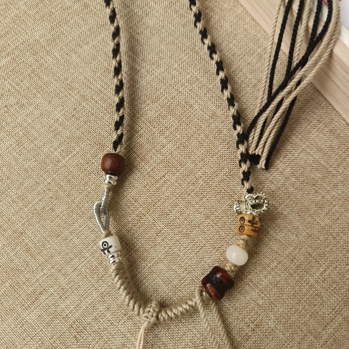 高档手工编织款吊坠藏式项链绳子女款男士挂唐卡高端吊坠绳银竖