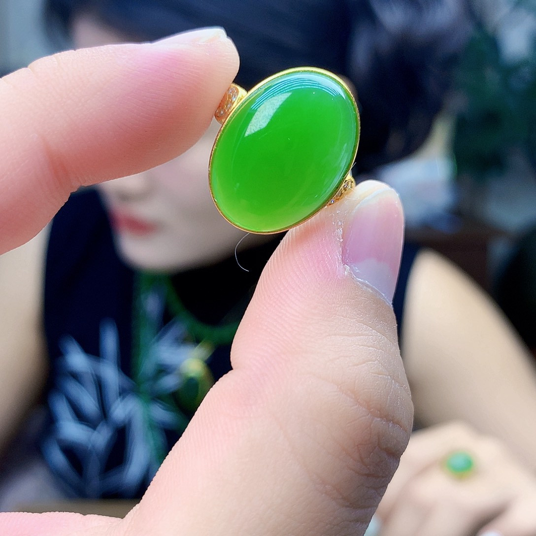 和田玉（碧玉）银S925镶嵌吊坠(不含链)戒指