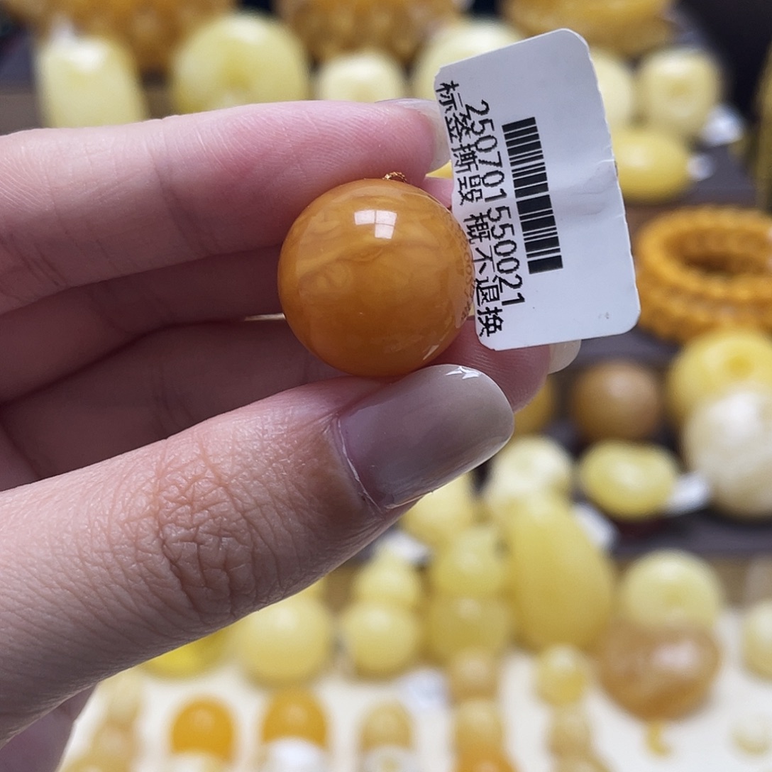 琥珀未镶嵌裸石17.2mm氧化妖花圆珠