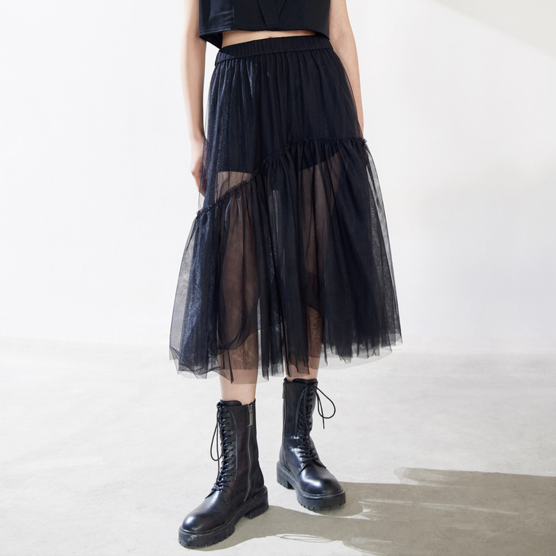 【王雪糕专属】MOCO夏立体花边网纱高腰半身裙MBB2SKT025