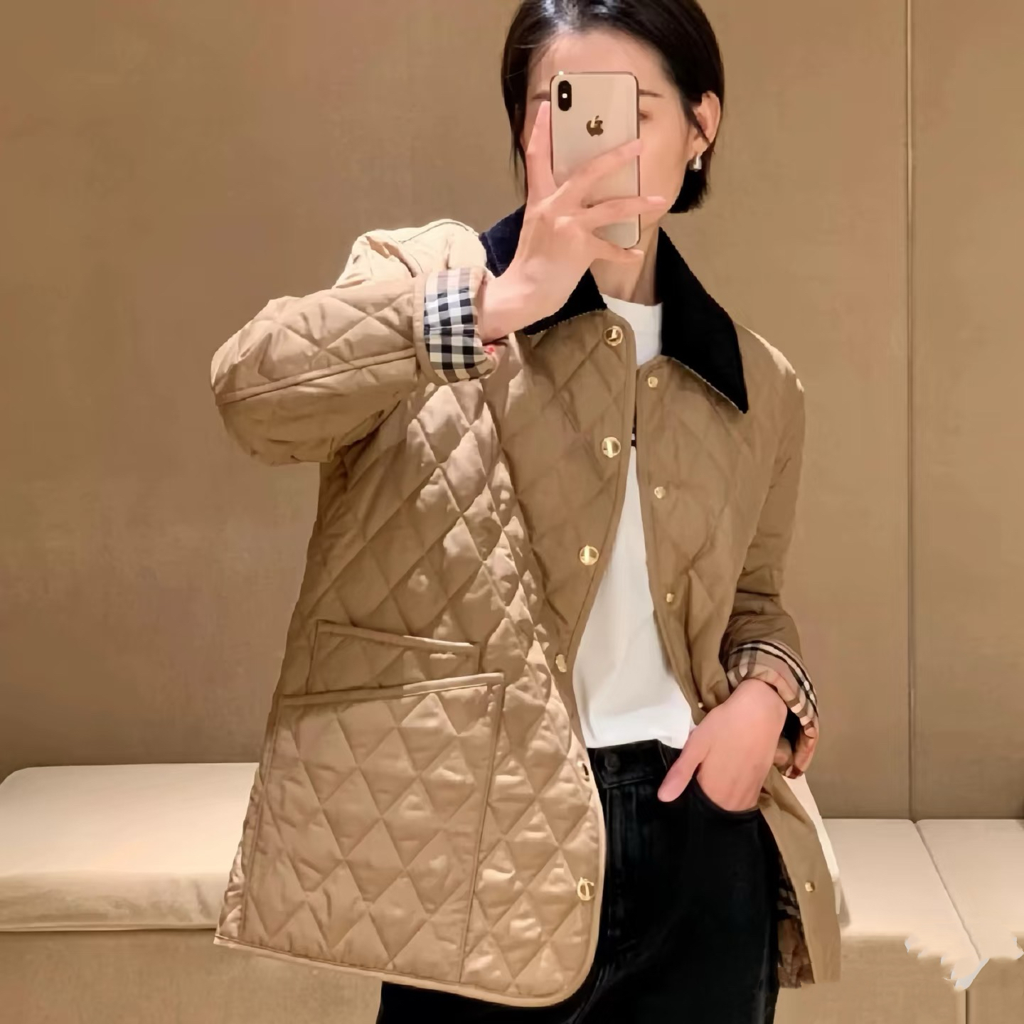 新款复古菱形格绗缝夹克HJJ棉服外套B-063-1