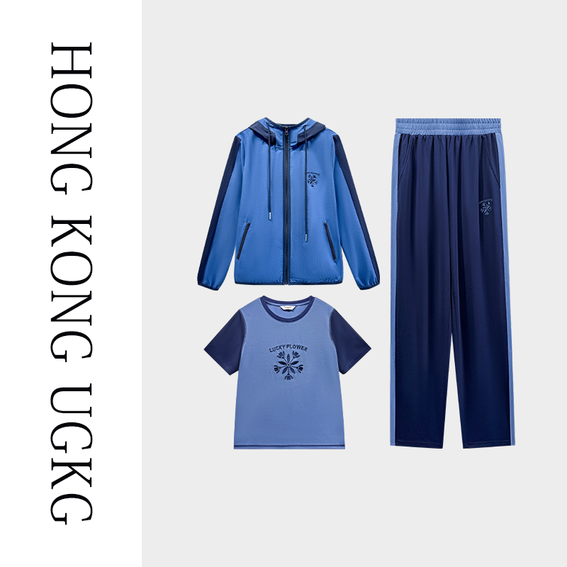 UGKG春季穿搭一整套高级感T恤外套宽松休闲裤三件套73252ZH103