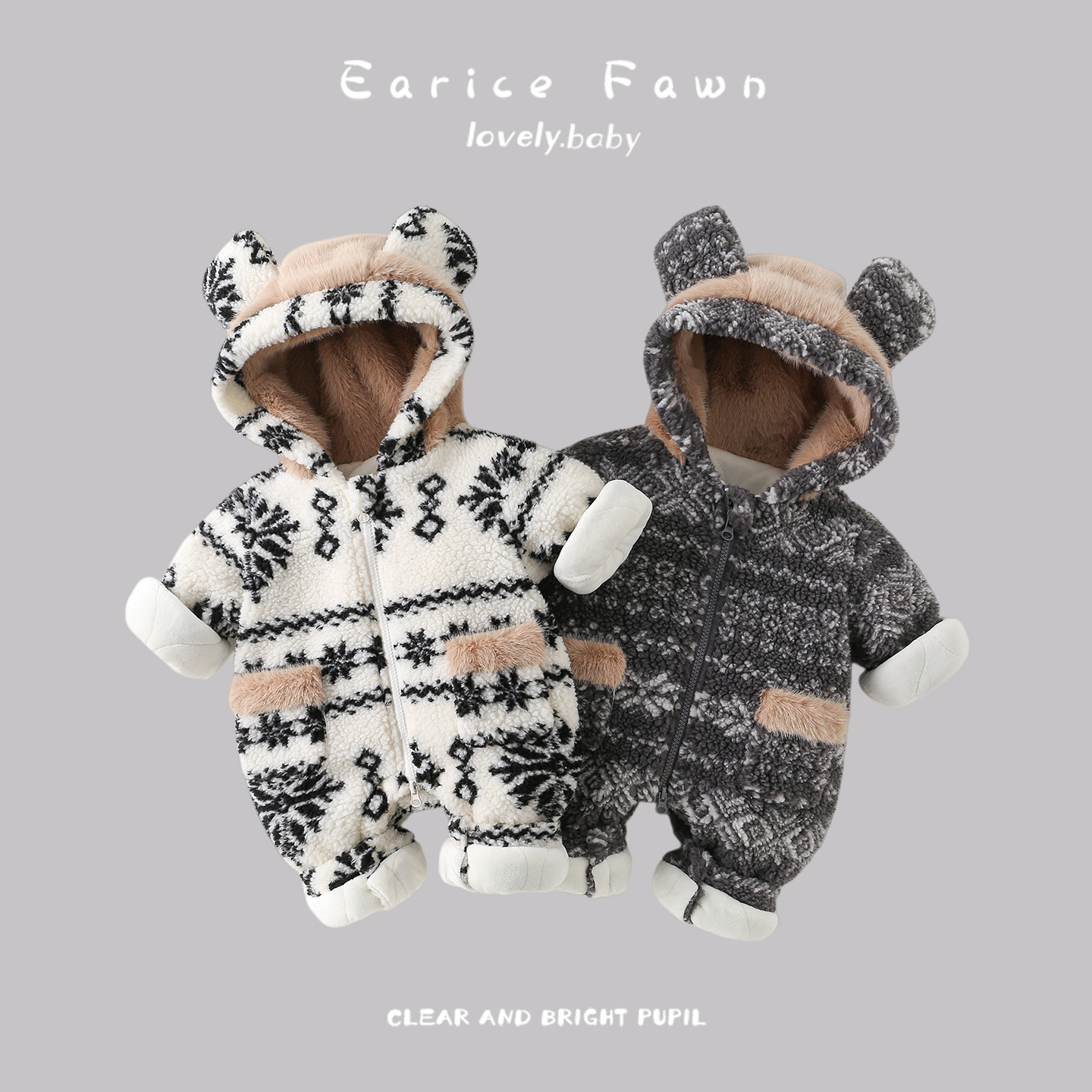 YM婴儿衣服冬季男女宝宝外出连体衣可爱洋气满月爬服保暖加厚棉衣