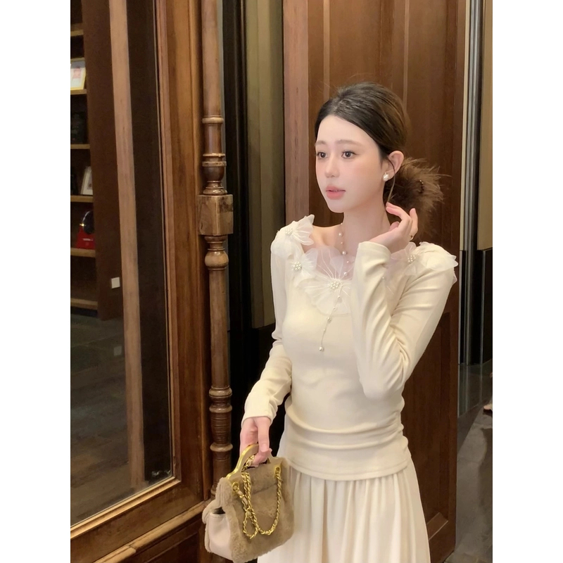 法式纯欲风温柔套装女2024秋冬季新款花边上衣半身裙两件套女装