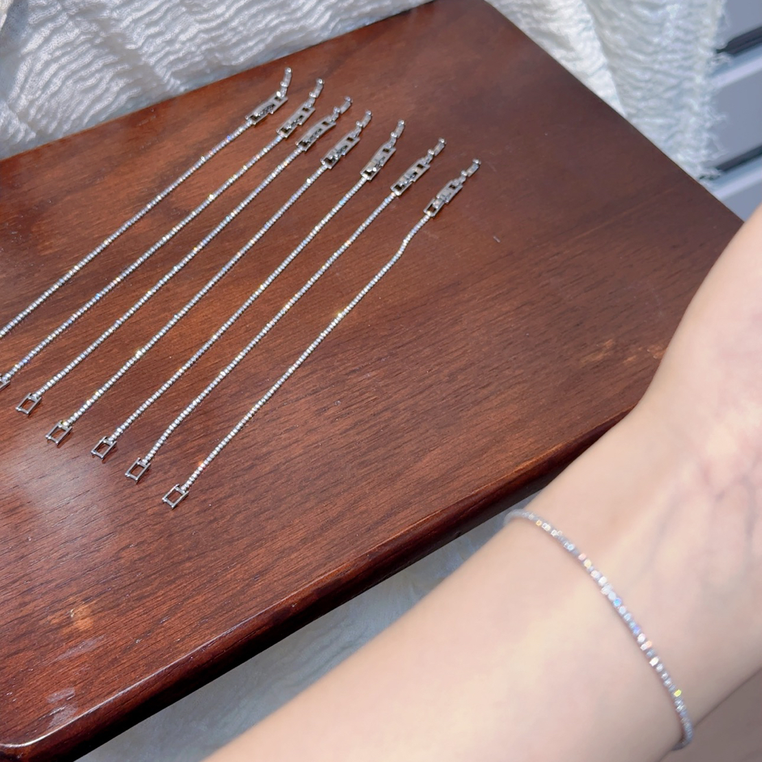 黄铜锆石手链 极细简约手链 叠搭款式