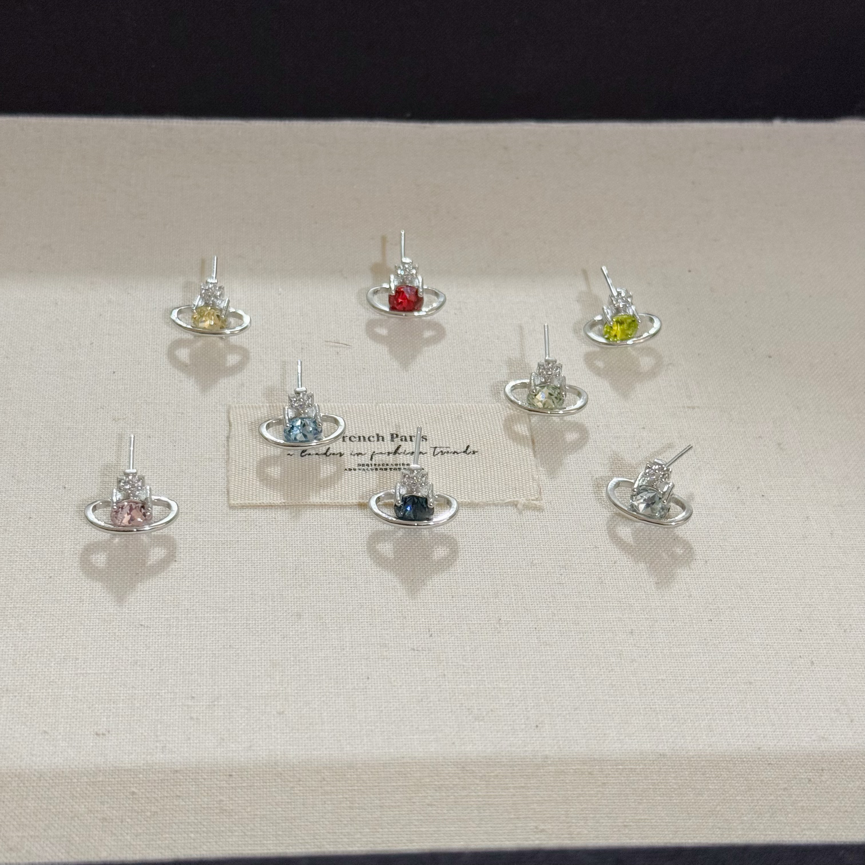 铜合金锆石耳饰 环游星球土星耳钉饰品爆闪多色直针款银针 小众