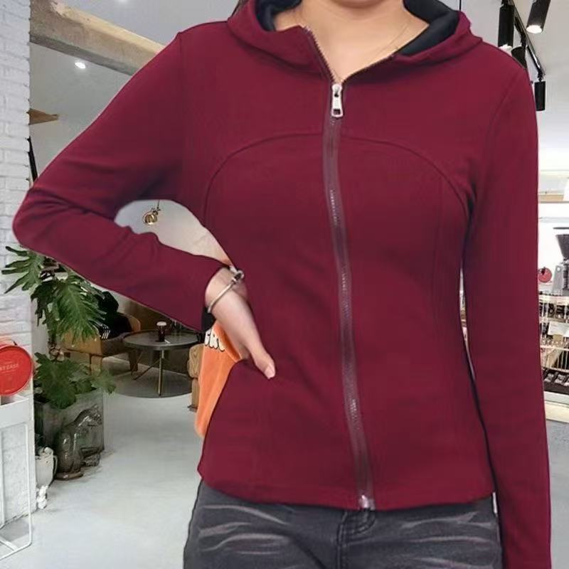 1059-连帽加绒显瘦大码瑜伽服可开衫百搭衫