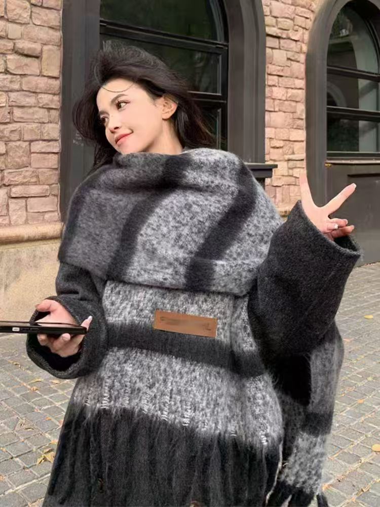 Miss•赵女装2~拼色羊绒围巾