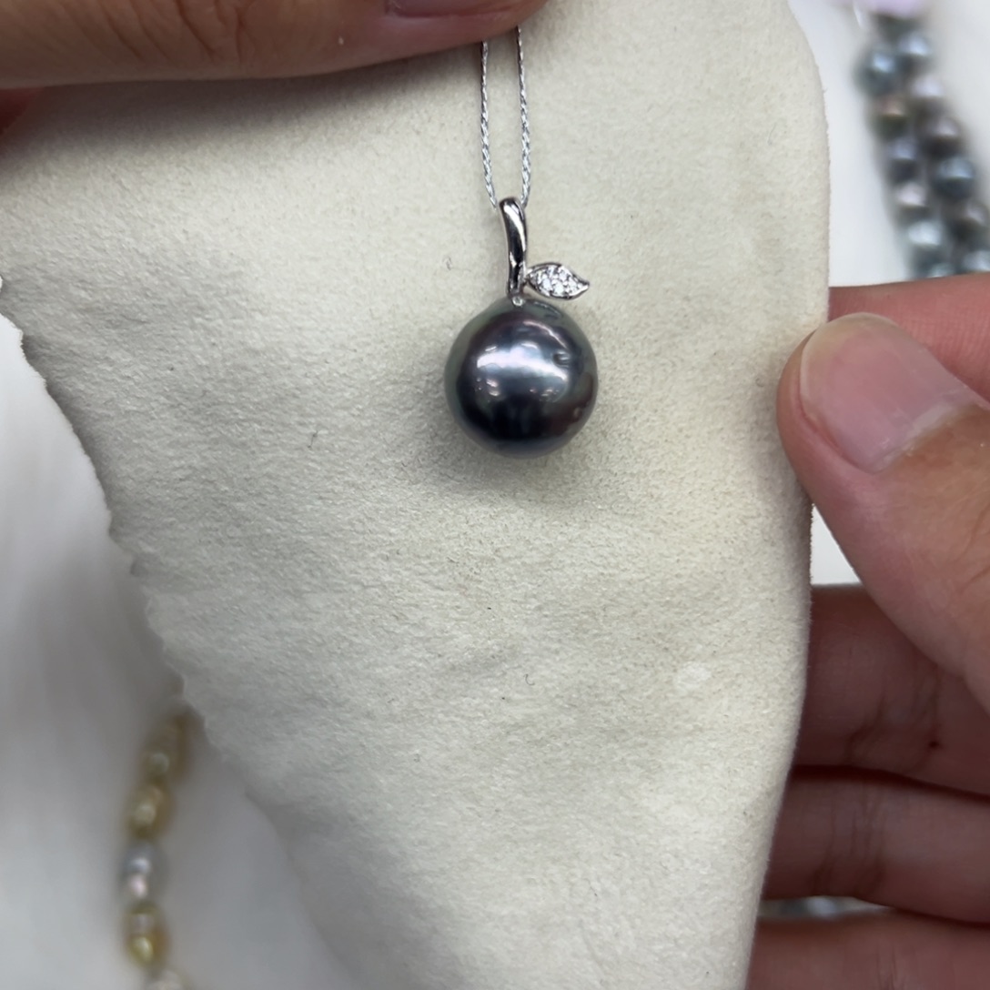 银S925镶嵌吊坠(不含链)海水珍珠12-13mm大溪地吊坠