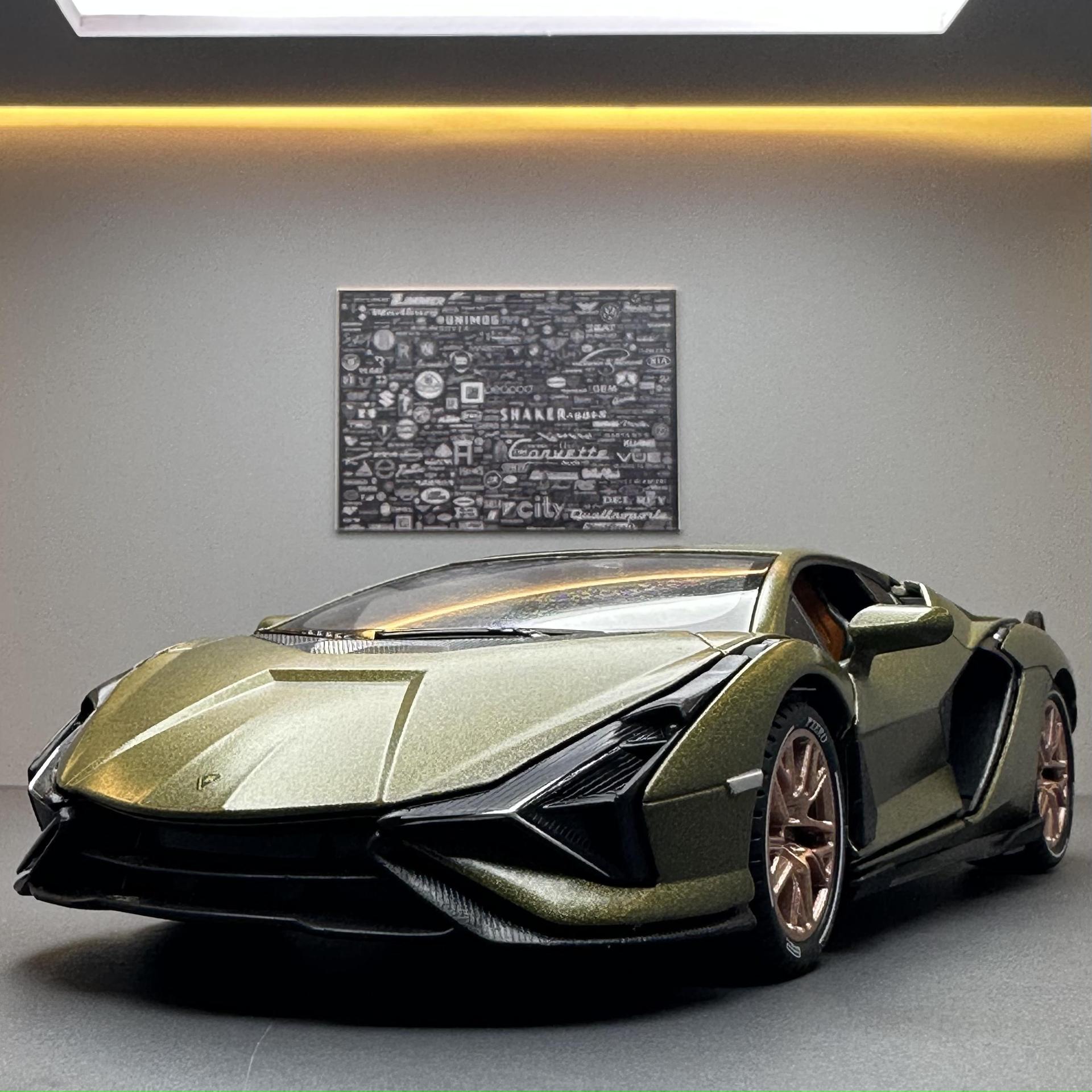 名艺合金车模1:24兰博闪电跑车带声光回力玩具车音乐模型摆件收藏