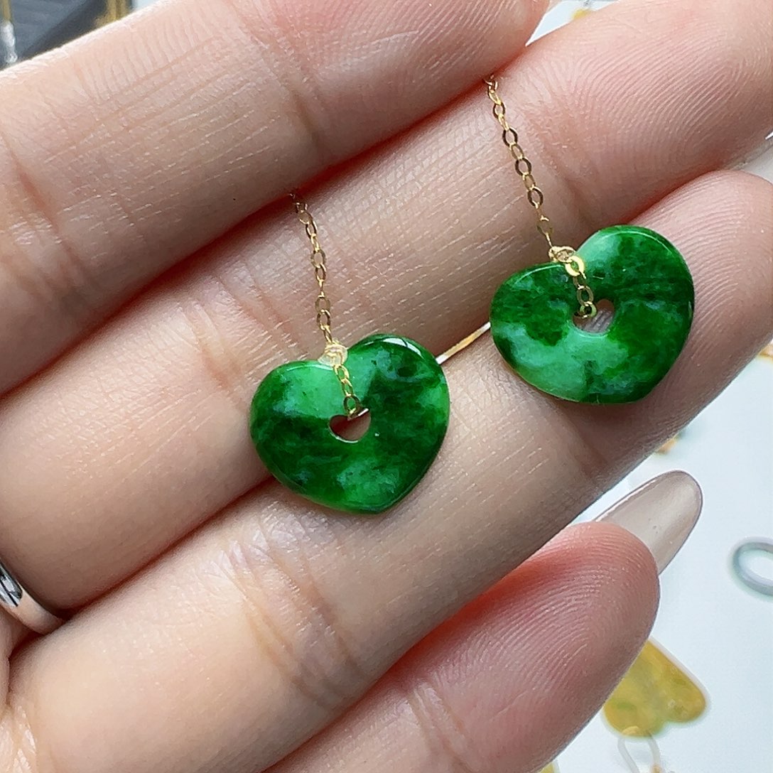 翡翠耳饰18K金镶嵌天然缅甸A货翡翠