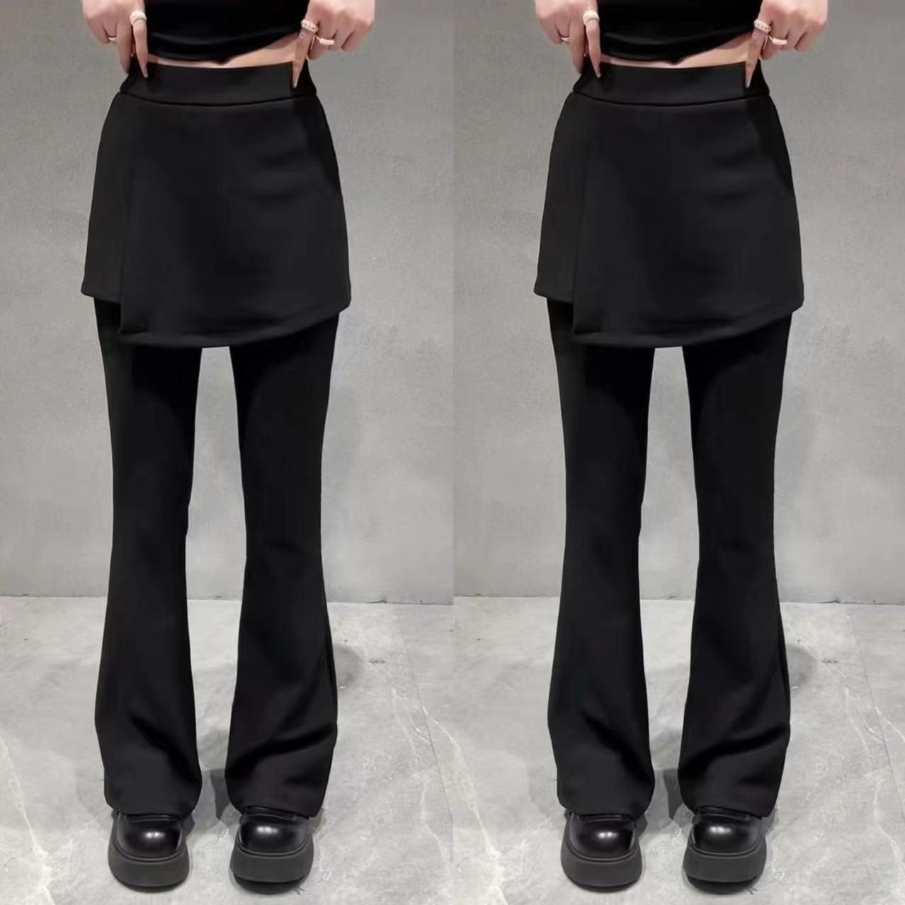 设计感假两件微喇叭裙裤女春季2025新款时尚高腰显瘦休闲裤