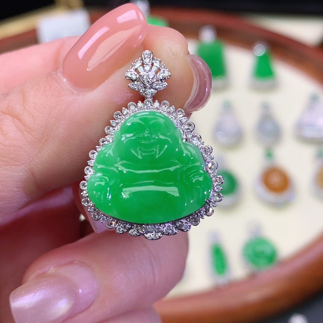 翡翠18K金镶嵌吊坠(不含链)