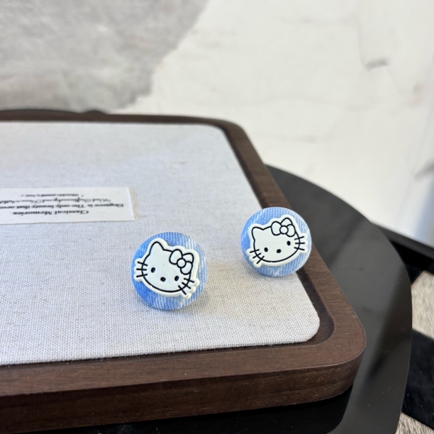 铜合金布艺耳饰 圆形格子kt耳环EH2636