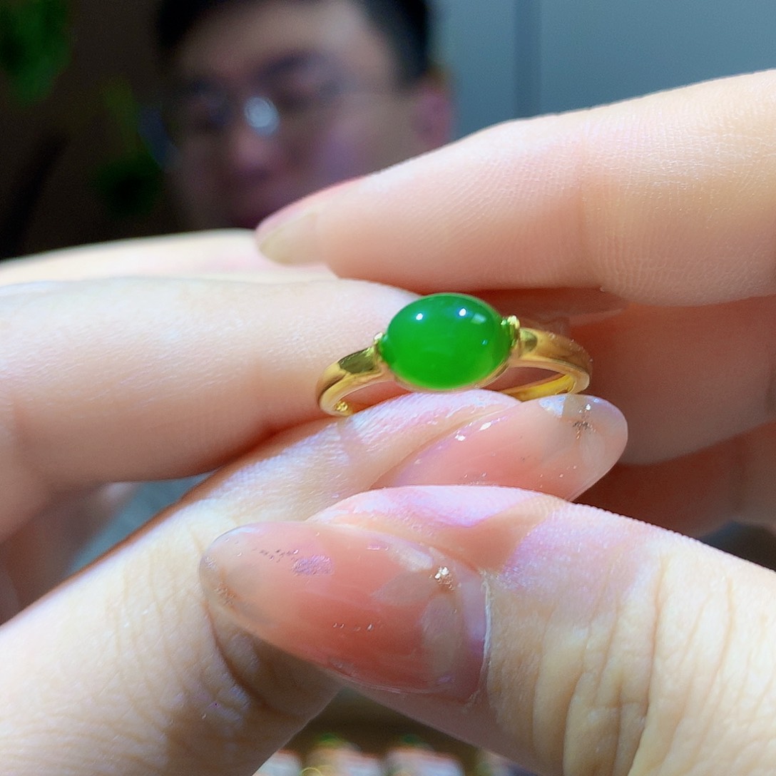 银S925镀金镶嵌戒指和田玉（碧玉）