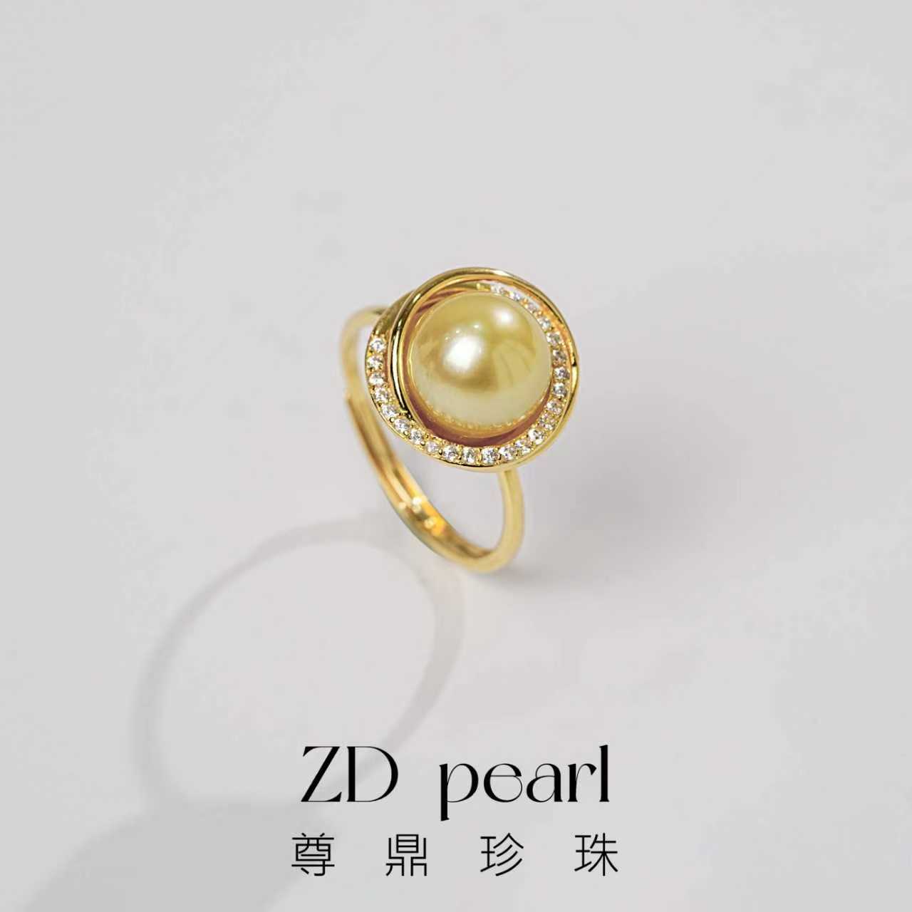 【Nami】尊鼎珍珠-S925银镀金海水珍珠金珠戒指9-10mm-Nami