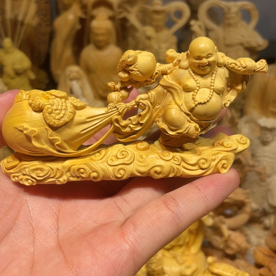 黄杨木黄杨木拉布袋弥勒佛