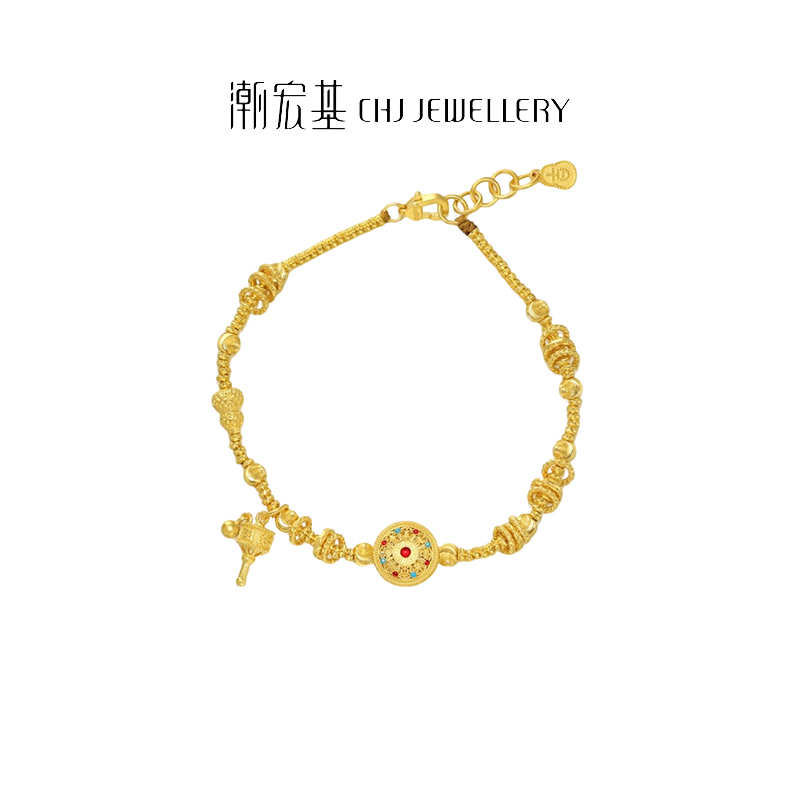 【潮宏基】臻金八宝罗盘黄金转金筒福运足金手链计价@6467