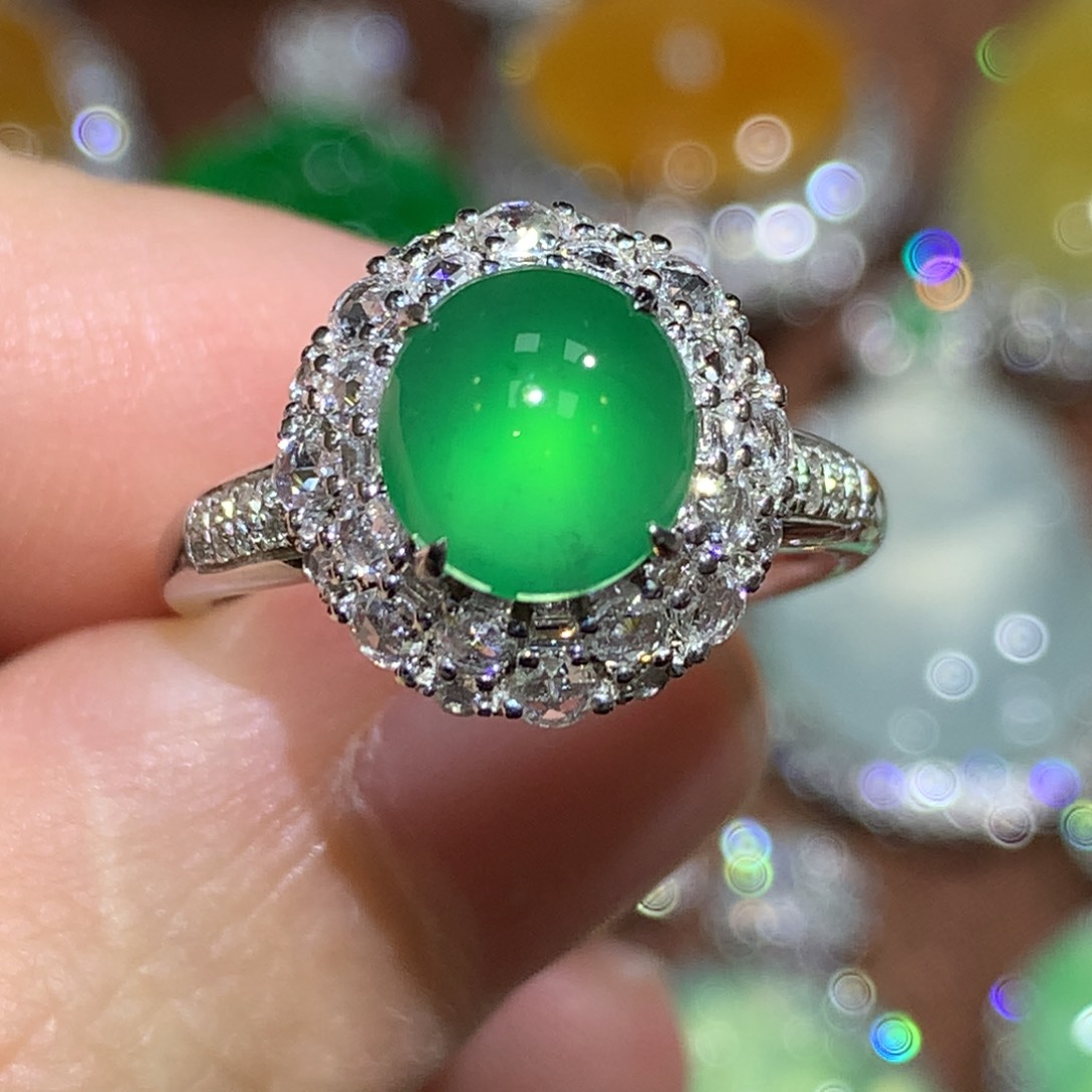 翡翠戒指18K金镶嵌大福利戒指