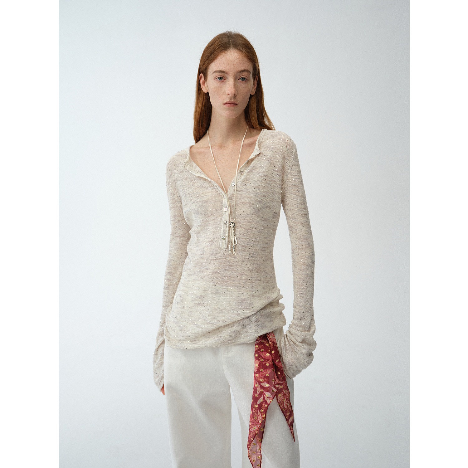 [时髦搭子] 佩里月光 休闲微收腰喇叭袖圆领针织衫