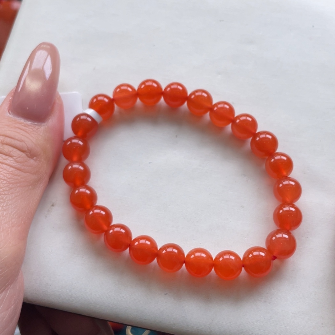 南红玛瑙未镶嵌保山南红冰红单圈手串8mm