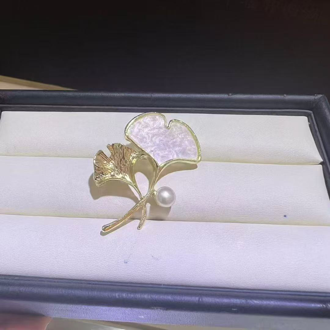 天然珍珠胸针 双银杏叶胸针 【王伟优选专属】