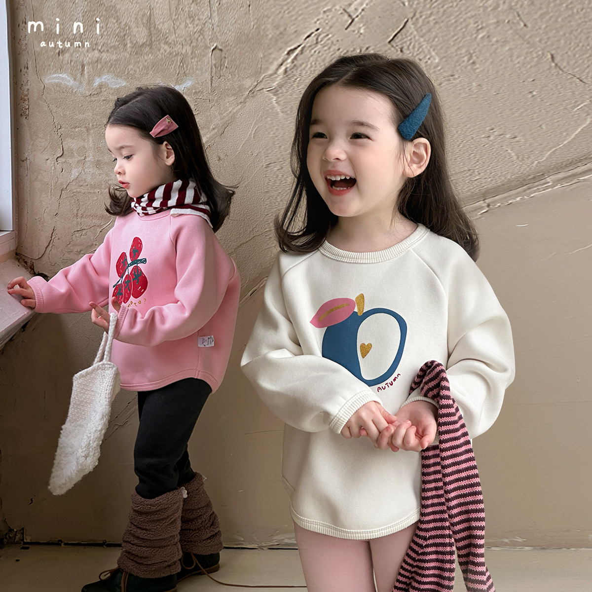 现货「MINI AUTUMN」【菓派】暖叠绒女小童冬季加绒印花卫衣BD53218