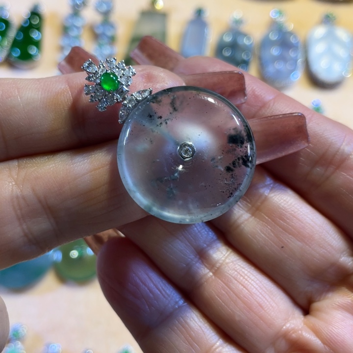 定制翡翠18K金镶嵌平安扣