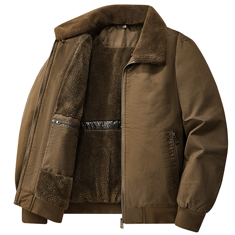 可脱卸毛领加绒夹克外套男士高档多口袋加厚棉衣棉服秋冬季新款