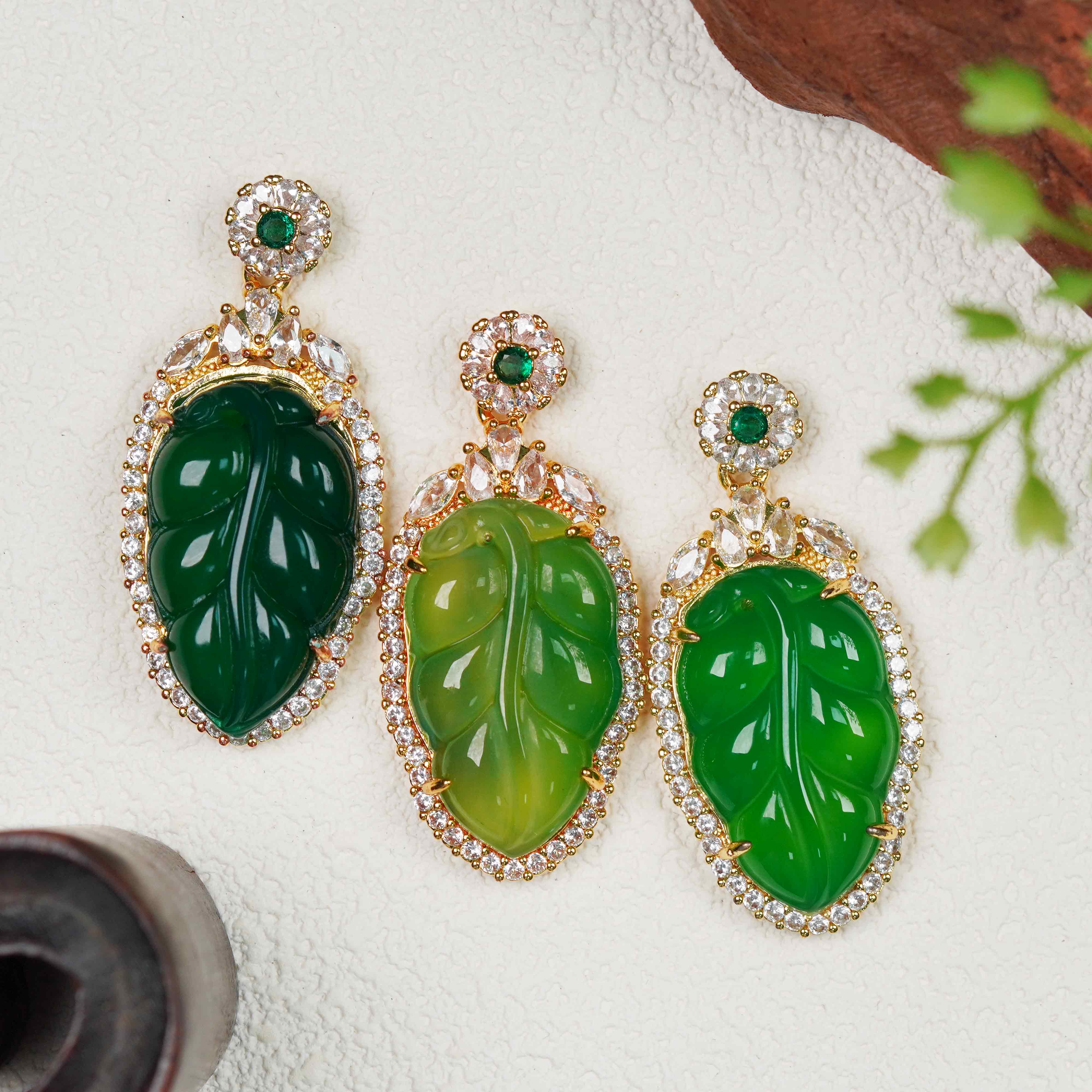 天然玉石保真YZH04-1 热款爆卖豪镶满绿珠宝叶子吊坠多样性发其一