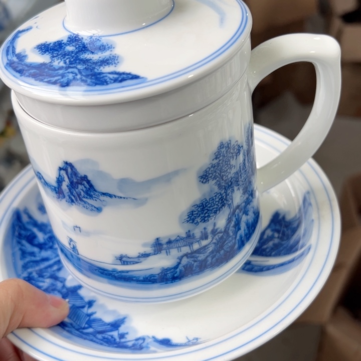 杯手绘山水办公杯一个陶瓷