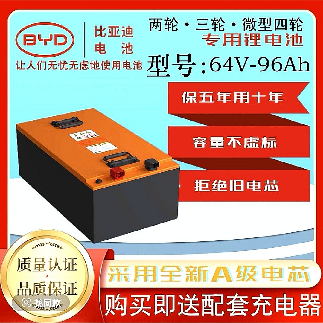 BYD比亚迪64V96Ah锂电池适配电动三/四轮车含充含表海豚