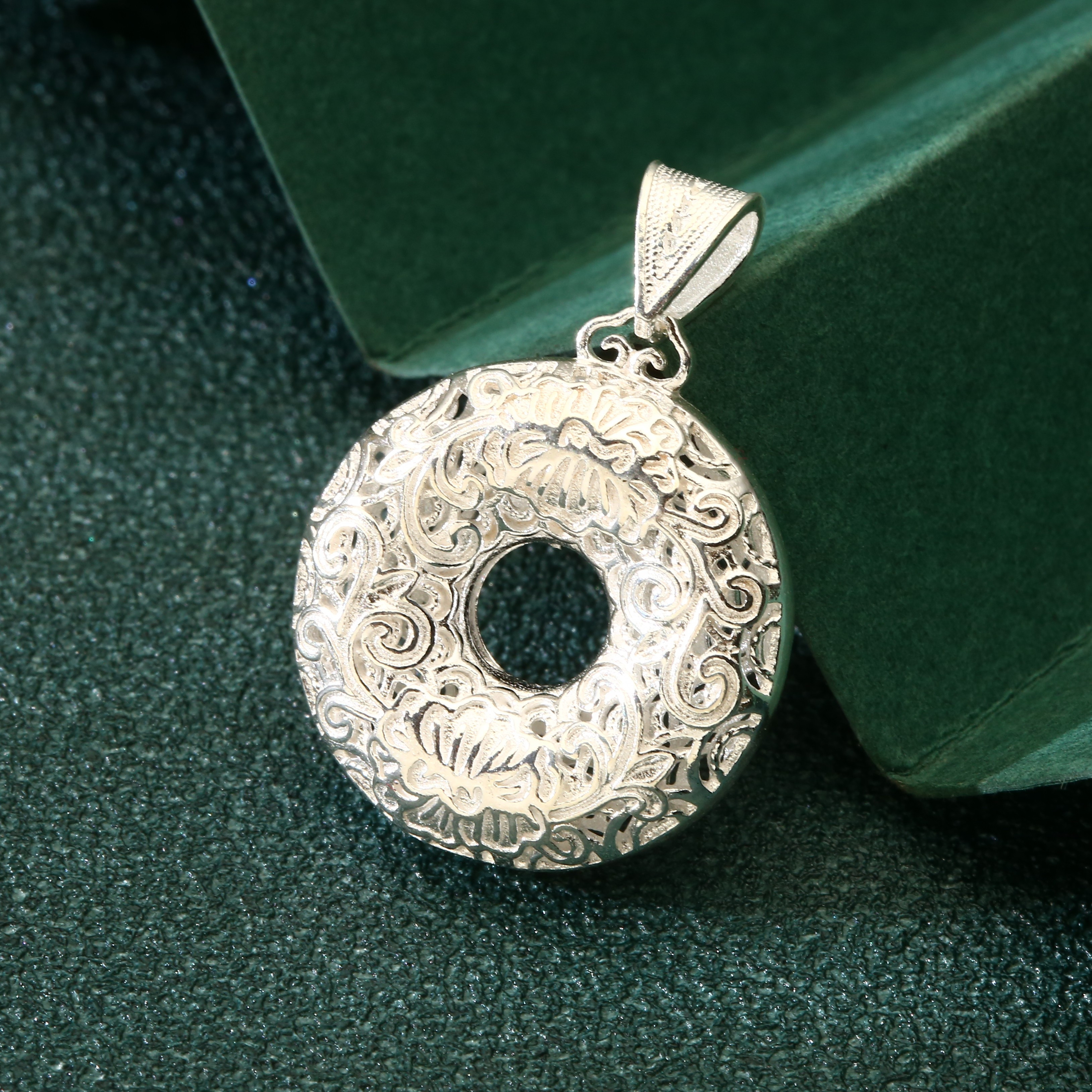 吊坠足银 足银990花丝荷花平安扣吊坠双面国潮古风吊坠