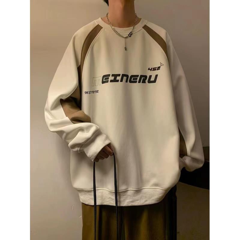 6763 撞色复古圆领上衣男春季重磅美式vintage外套秋季廓形卫衣