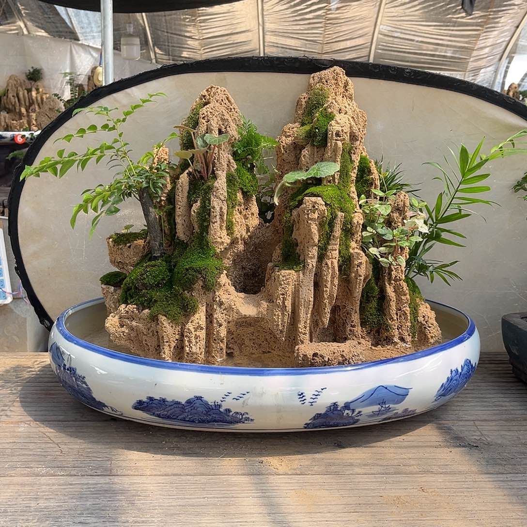 无花朵吸水石假山盆景全套带雾化